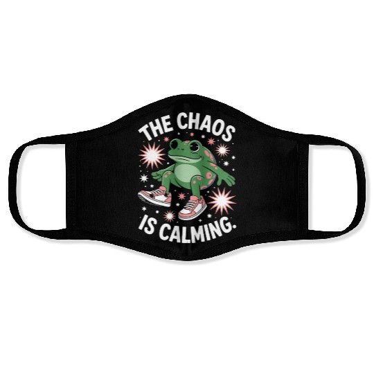 Chill Frog Embracing the Chaos Face Masks
