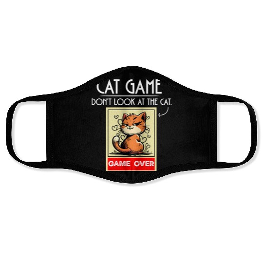 Cat Meme Game Humor Don’t Look Game Over Design. Face Masks