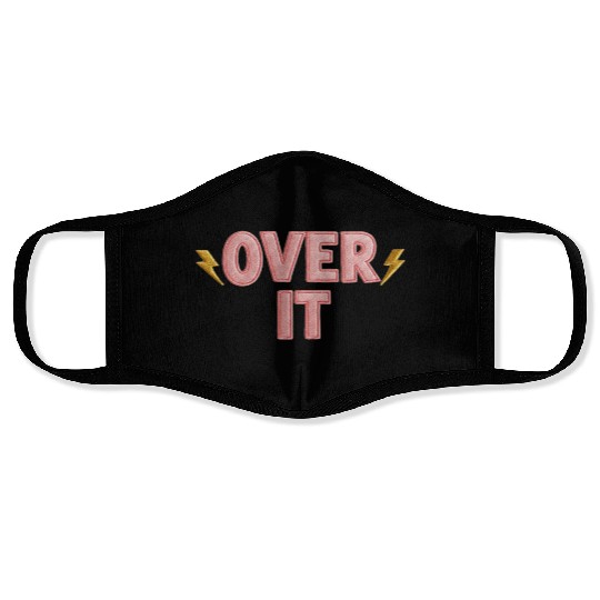 Over It Embroidered Pastel Puff Lettering Face Masks