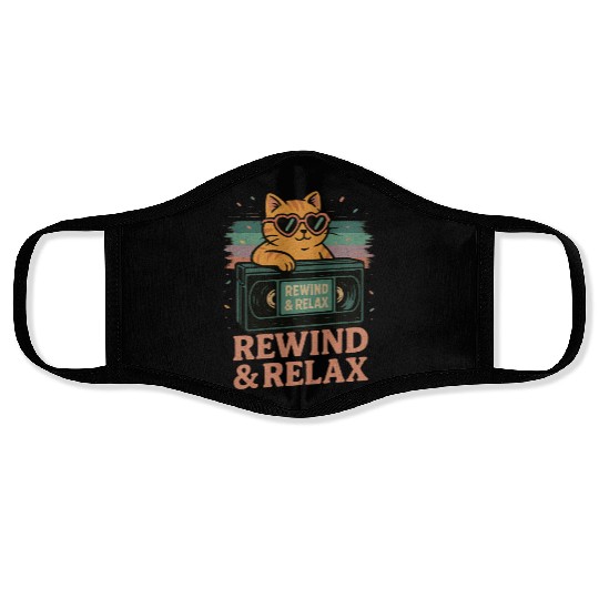 Rewind & Relax Retro Cat Vibes 80s 90s vhs TV Face Masks