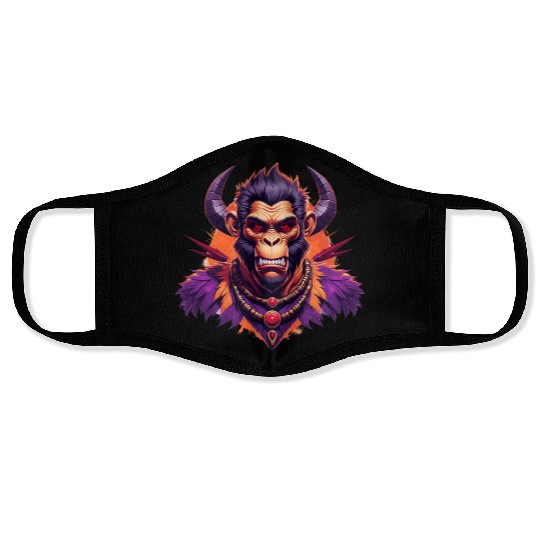Tribal Monkey Warrior Mascot Illustration on White Face Masks