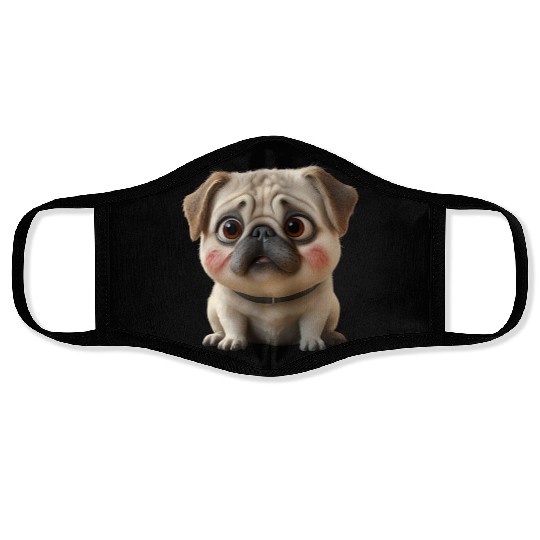3D Rendered Chubby Pug Sitting Face Masks