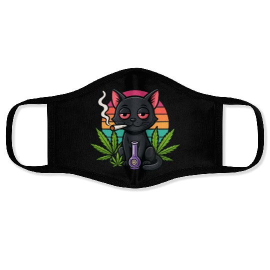 Cute Cat Smoking Weed Face Masks