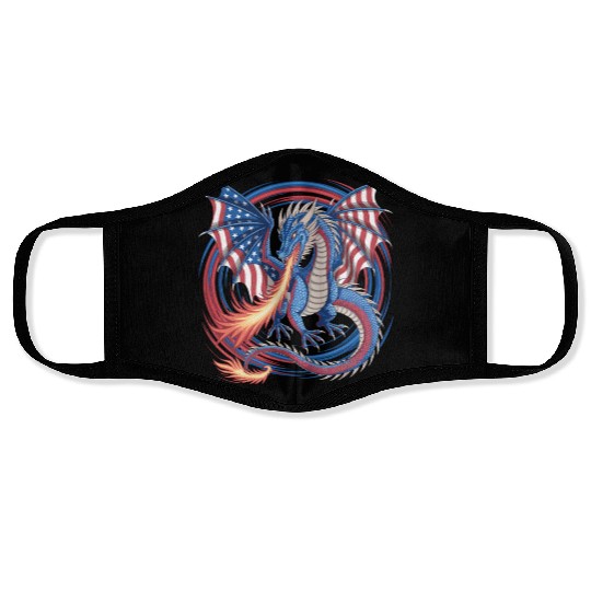 Patriotic American Flag Dragon Breathing Fire Face Masks