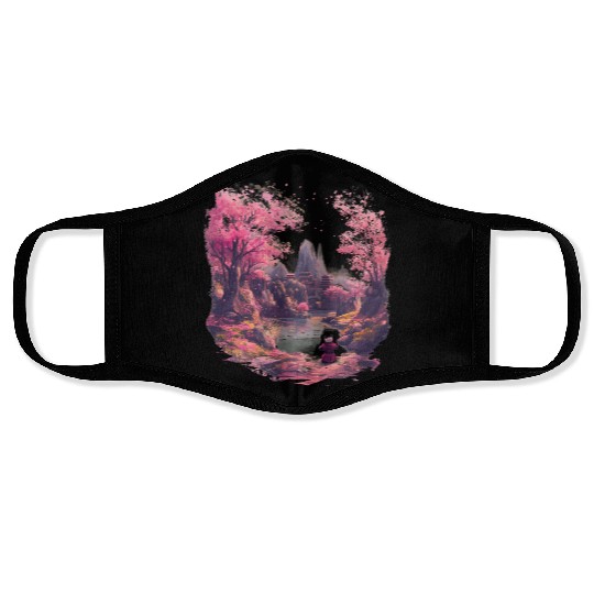 Meditative Cherry Blossoms Idyll Zen Nature Asian Face Masks