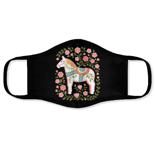 Swedish Spring Dala Horse Floral Art Face Masks