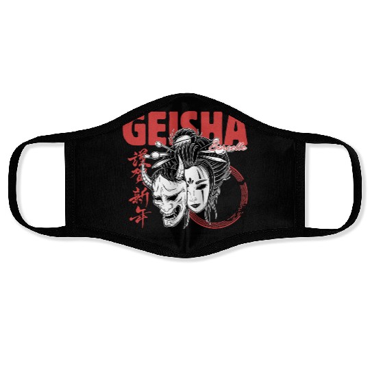 Geisha Mask – Red & Black Japanese Streetwear Face Masks
