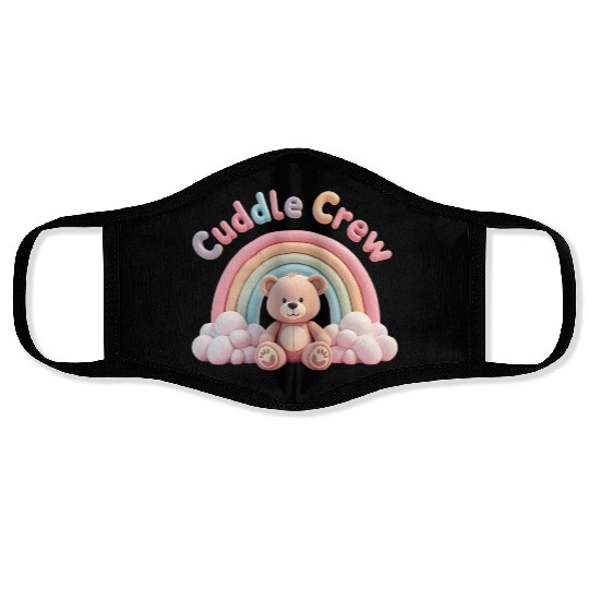 Soft teddy bear sitting under a rainbow Face Masks