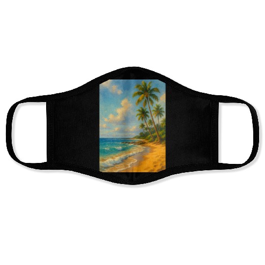 Tropical Serenity – Peaceful Beach Landscape Art Face Masks