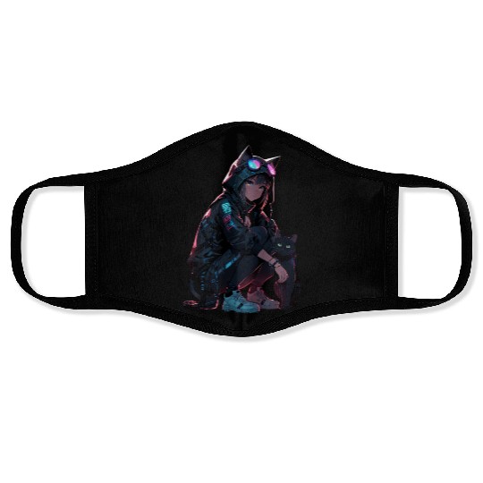 Cyberpunk Catgirl Face Masks