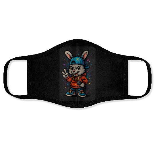 Urban Bunny Rapper Illustration Face Masks