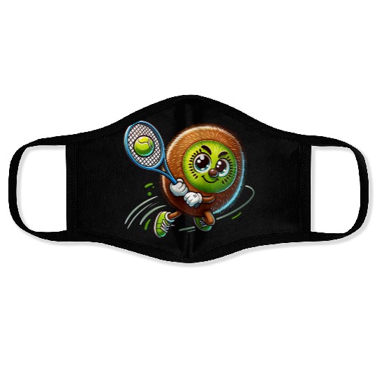 Kiwi Tennis Star – Furry Fruit Champion on Court Face Masks