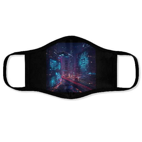 Neon cyberpunk city digital dreamer for men Face Masks