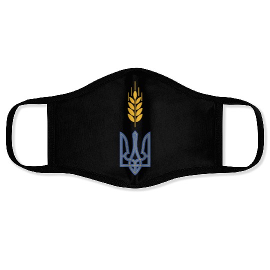 Ukraine Trident Wheat Symbol Ukrainian Heritage Face Masks