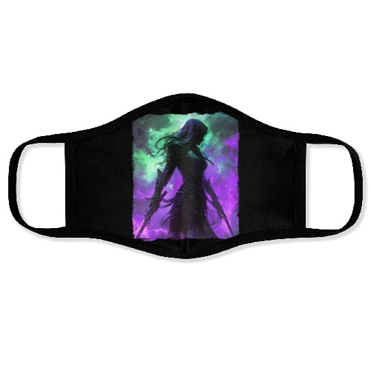 Mystical Assassin Woman In Violet Fog Fantasy Face Masks