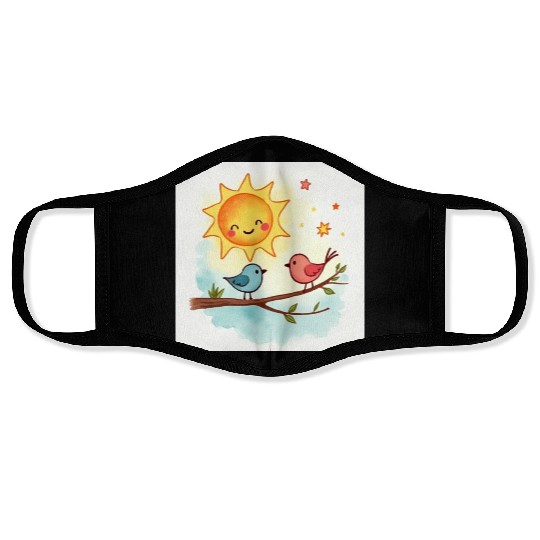 Cheerful Sun and Heart Illustration Face Masks