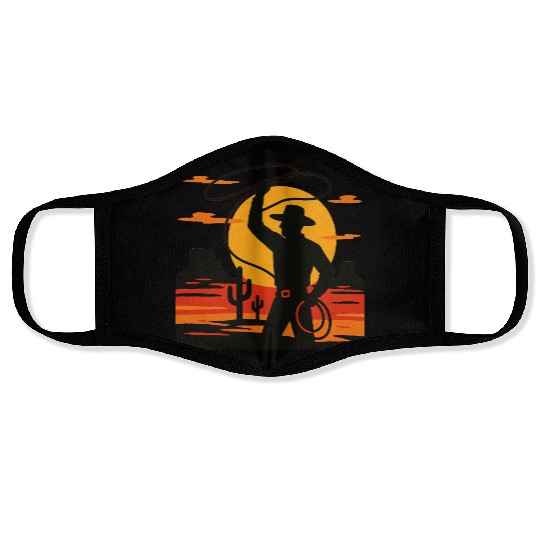 Lasso the Sunset Cowboy Face Masks