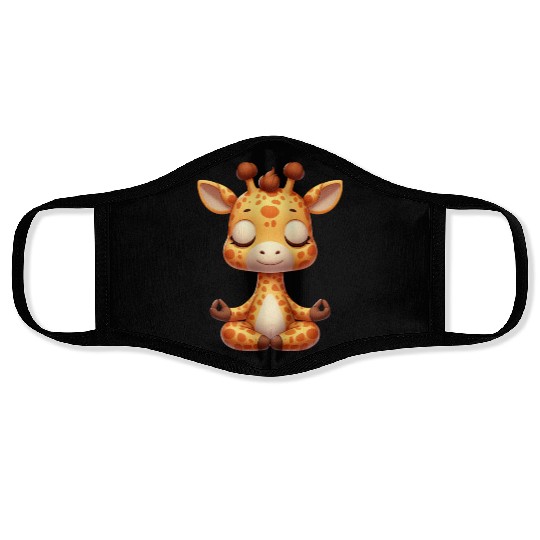 Cute giraffe yoga meditation relaxation cartoon Face Masks