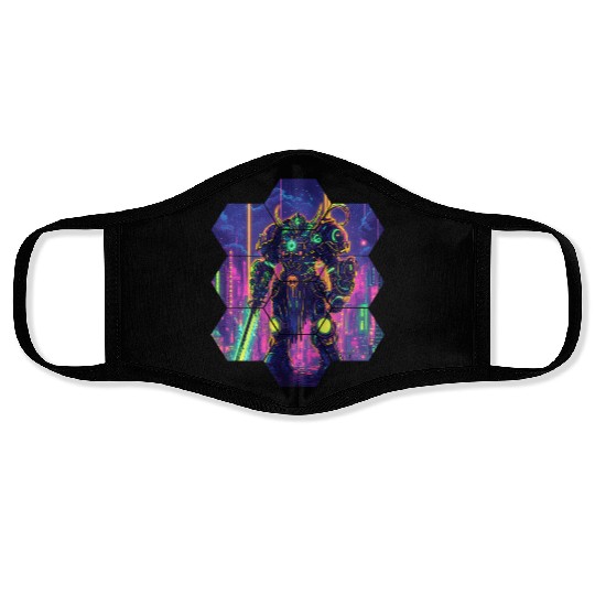 Bright Sci Fi Warrior In Neon Colors Face Masks