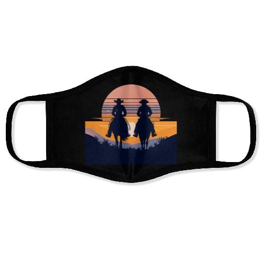 Western Sunset Silhouettes Face Masks