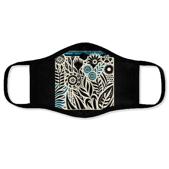 Teal & Black Floral Pattern Face Masks