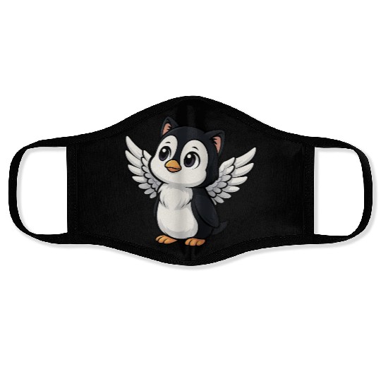 Cute penguin cat angel with cat ears holy Face Masks