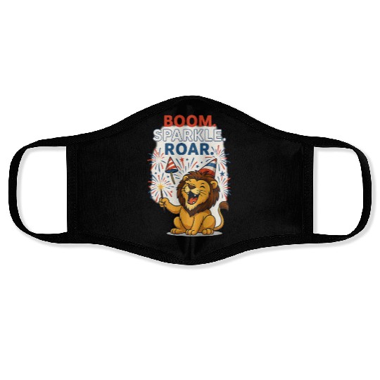 Boom Sparkle Roar – Cute Patriotic Lion with Firew Face Masks