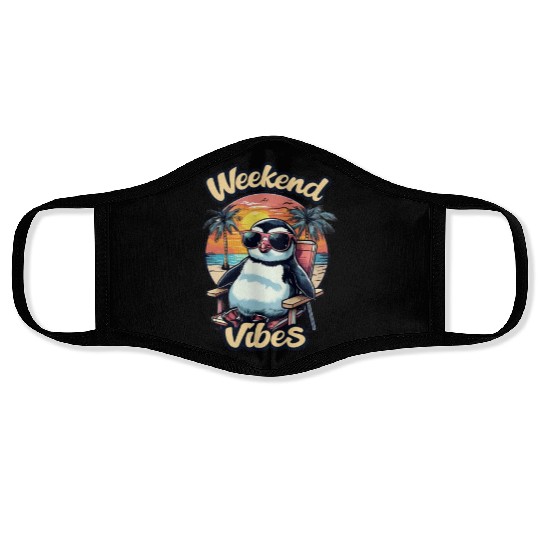 Weekend Vibes – Cute Cartoon Penguin with Sunglass Face Masks