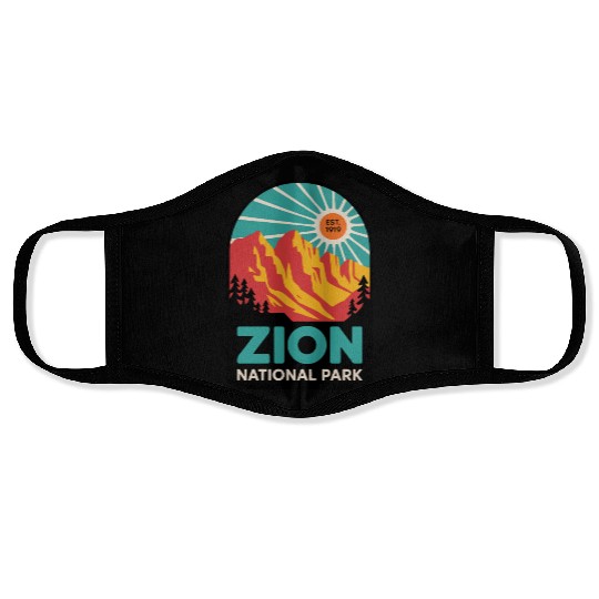 Zion National Park Retro Sunset Art Face Masks