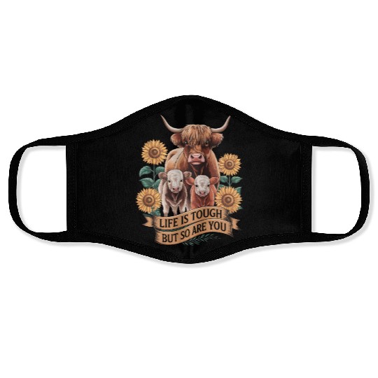 Highland Cow LIFE IS TOUGH Face Masks