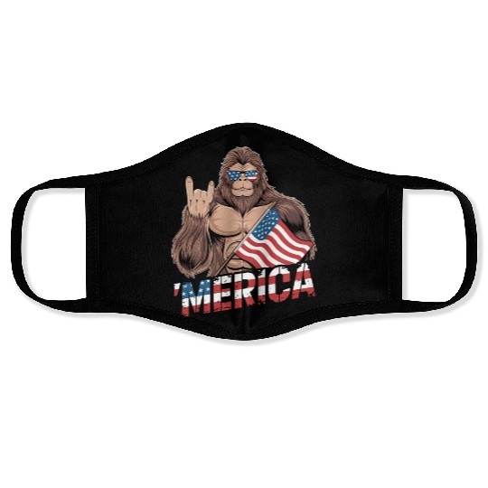 Patriotic Bigfoot with US Flag Face Masks