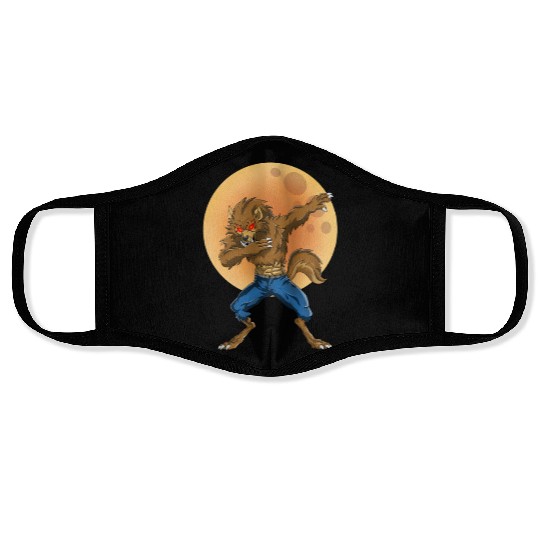 Dabbing Werewolf Retro Moon Halloween Monster Face Masks