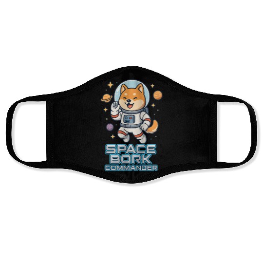 Space Bork Commander Cute Shiba Inu Astronaut F Face Masks
