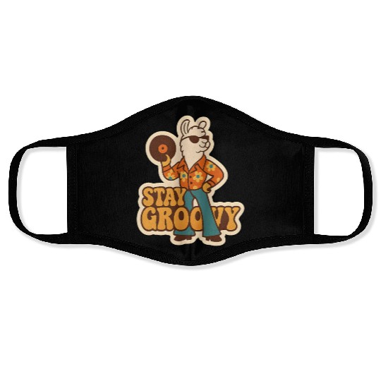 Llama DJ with 70s Flower Face Masks