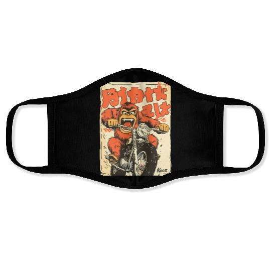 Monkey Mayhem – Vintage Ape on a Motorcycle Face Masks