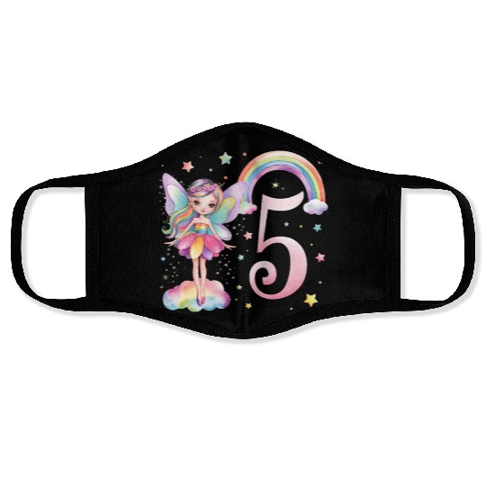 Magical Rainbow Fairy Elf 5th Birthday Girl Face Masks