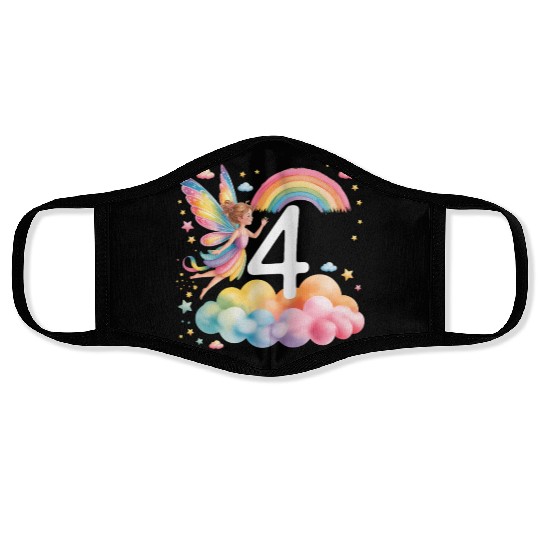 Magical Rainbow Fairy Elf 4th Birthday Girl Face Masks