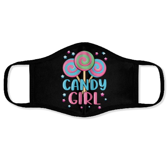 Cute Lollipop Candy Girl Design 01 Face Masks