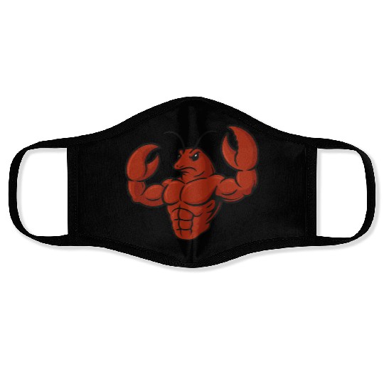 Crab lobster fitness workout cartoon strong biceps Face Masks