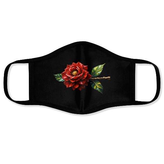 Crimson Rose Bloom – Botanical Clipart Face Masks