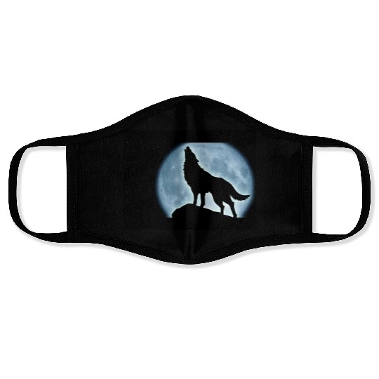 Wolf howling in the moonlight Face Masks