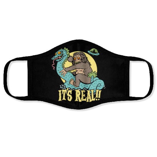 Bigfoot Rides Nessie UFO Cryptid Monster Mayhem Face Masks