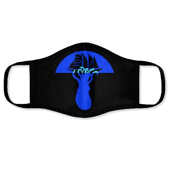 Octopus Ship Attack Sailing Sailboat Sea Monster Face Masks
