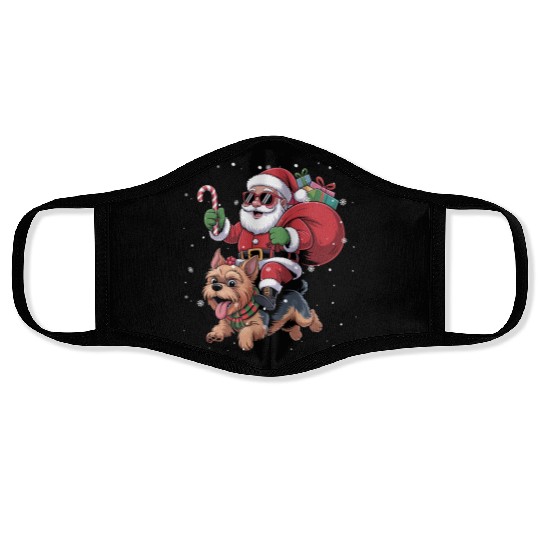 Santa Claus Yorkie Dog Christmas In July Face Masks