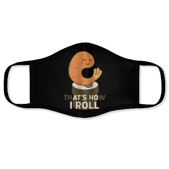 Cute Sushi Shrimp Roll Illustration Face Masks