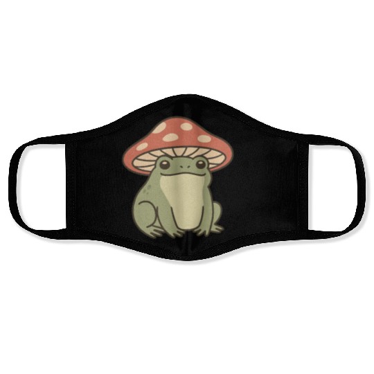 Whimsical Frog with Mushrooms Illustration Face Masks