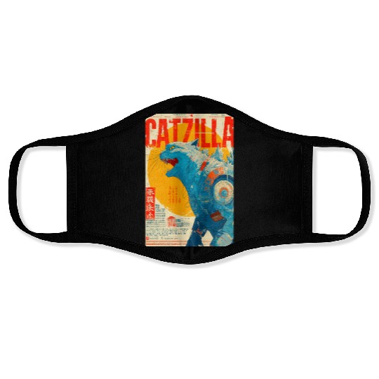 Catzilla Retro Movie Poster Face Masks