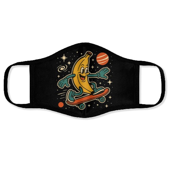 Playful Banana Skateboard Space Scene Face Masks