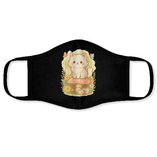 Kawaii Cottagecore Mushroom Cat Face Masks