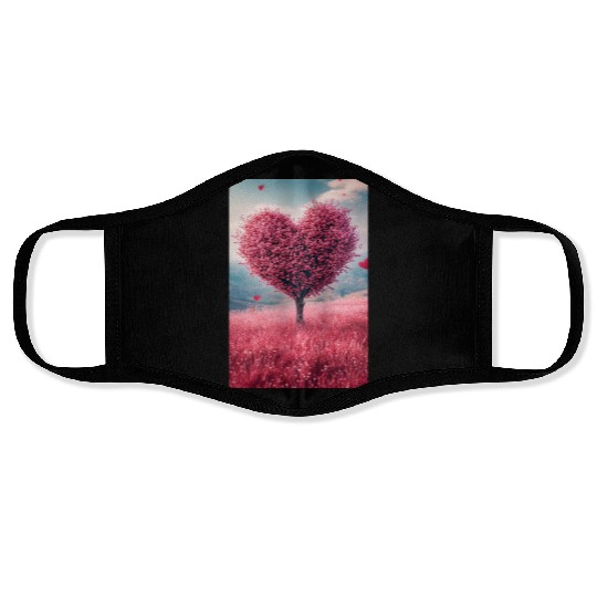 Romantic Heart Tree in Bloom Face Masks